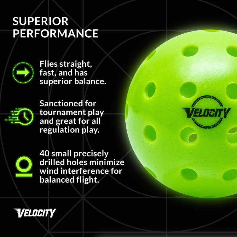 Velocity Outdoor Pickleball Balls, 3 Pack in Green - USAPA Approved Official Size and Weight 40 Hole Pickleballs - Image 3